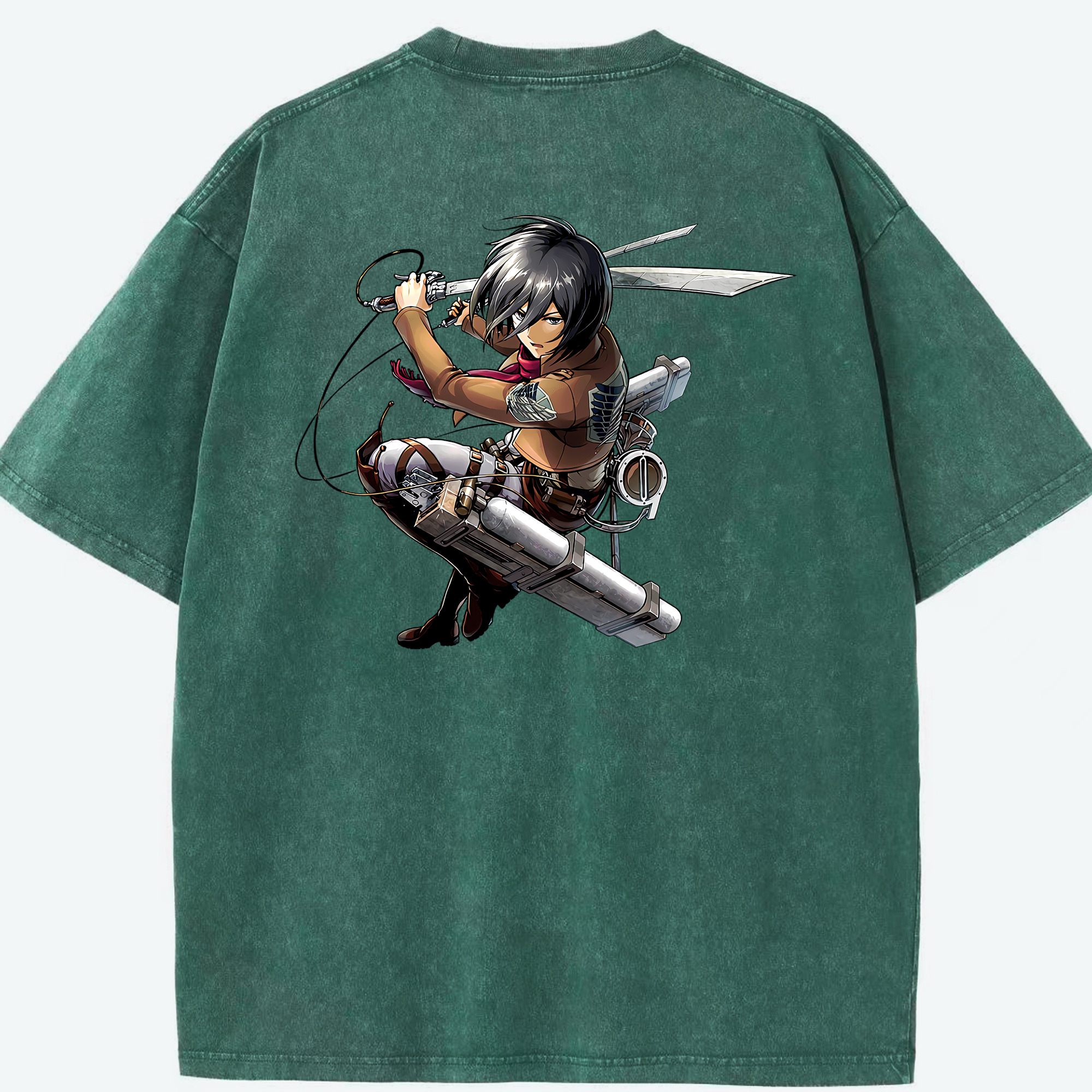 （画像用） 進撃の巨人 ミカサ·アッカーマン Attack on Titan Mikasa Ackerman 綿100% ヴィンテージ風 半袖Tシャツ（背面プリント）